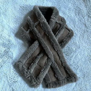 UGG Plush Brown Shearling and Suede Scarf Wrap